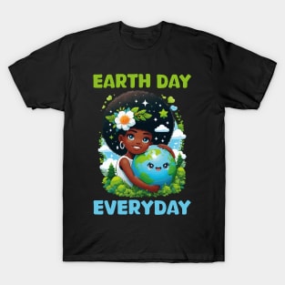 Earth Day Everyday Cute Afro Hair Girl Earth Day 2024 Funny T-Shirt